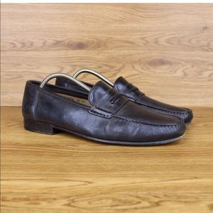 Santoni Brown Leather Slip-on Casual Penny Loafers